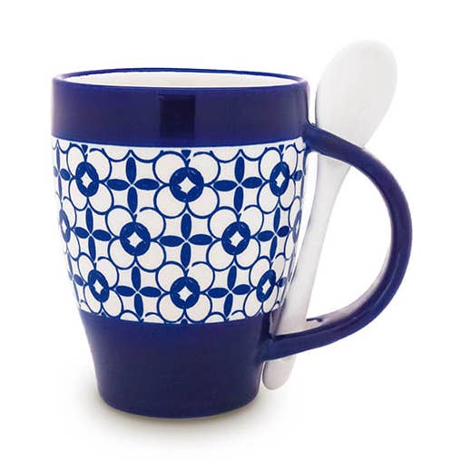 Tazza con Cucchiaio Ceramica Blu/Bianco Arabesco per la vendita all'ingrosso da parte di JUMI