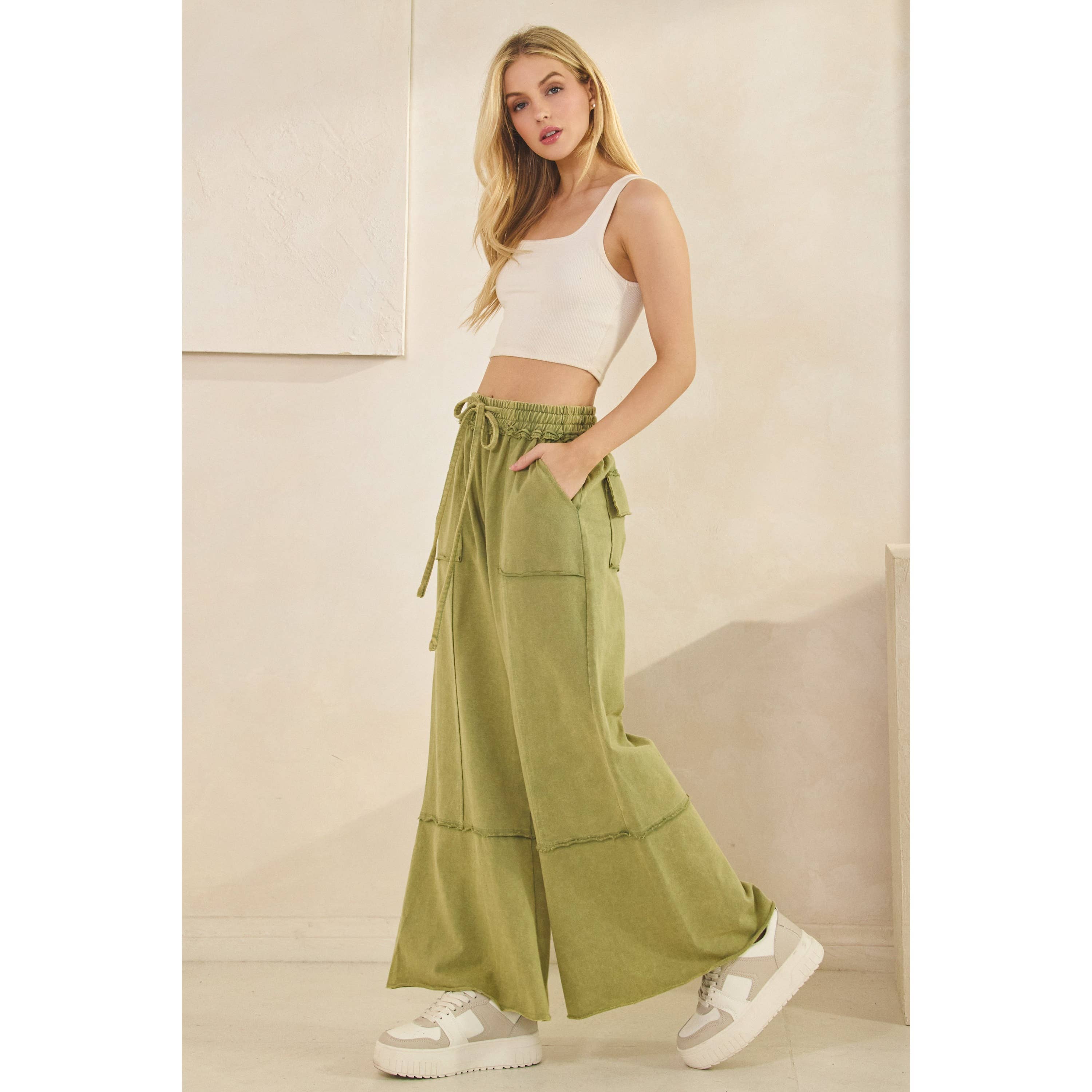 Sage + Fig - Wholesale Pants - Women's - MINERAL WASHED TERRY KNIT PANTS (SP7055-A)4