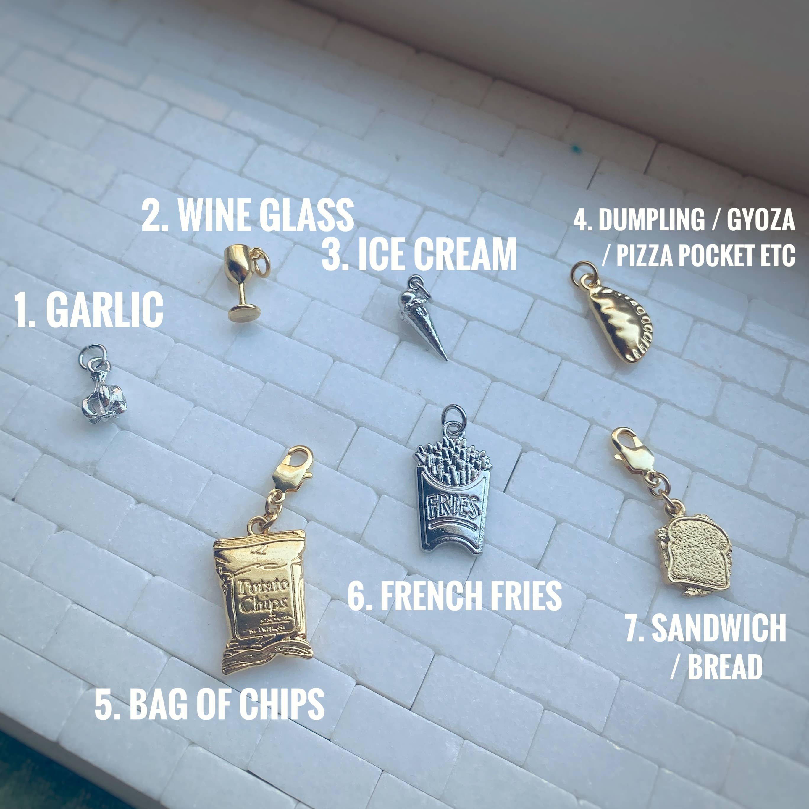 A.Marie Costumes - Wholesale Individual Charm/Pendant - Garlic Wine Cone Chips Dumpling Fries Bread Snack Food Charm1