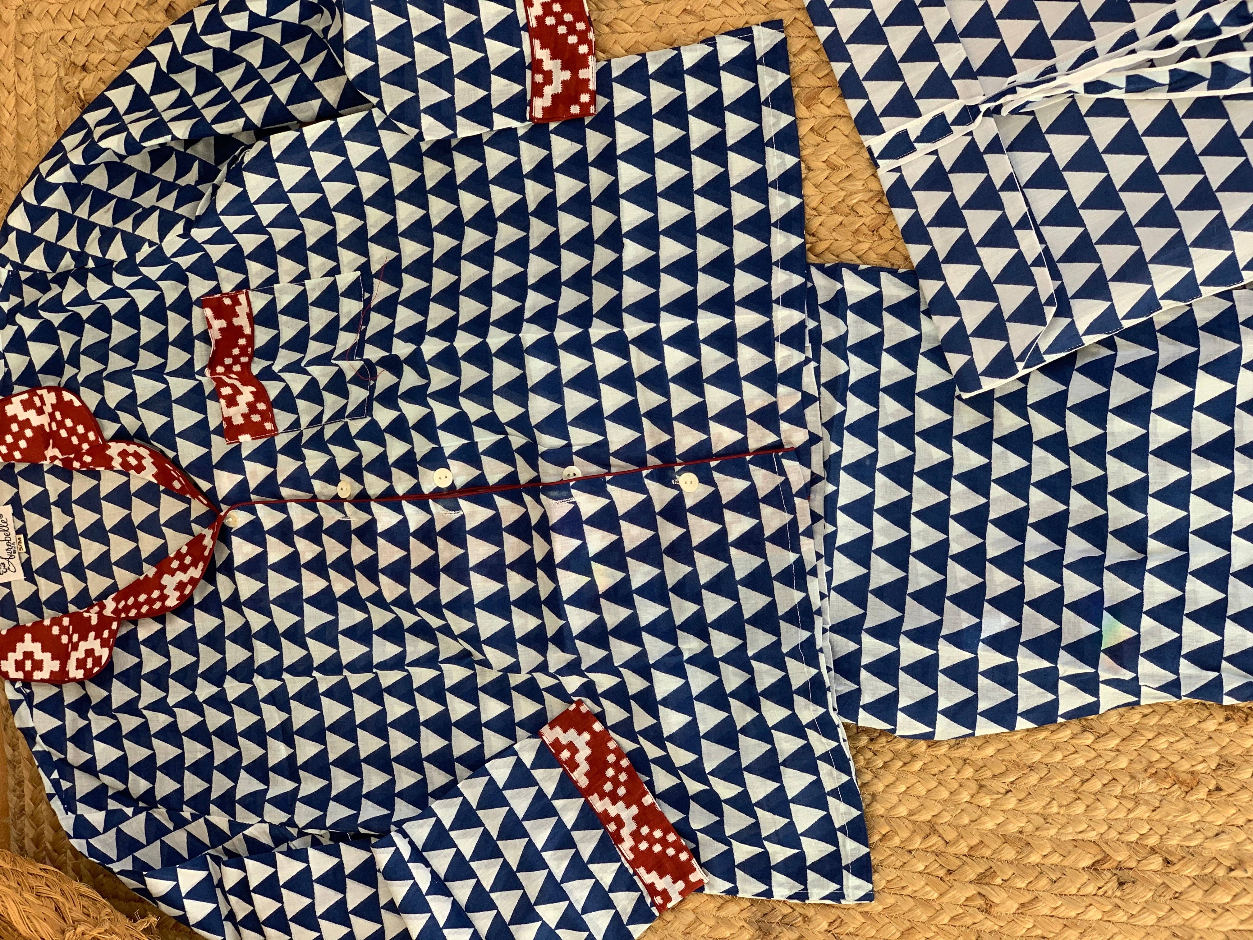 Aurobelle Ibiza - Vendita all'ingrosso Completo pigiama - Donna - Pigiama comodo in cotone con stampa a blocchi fatta a mano8