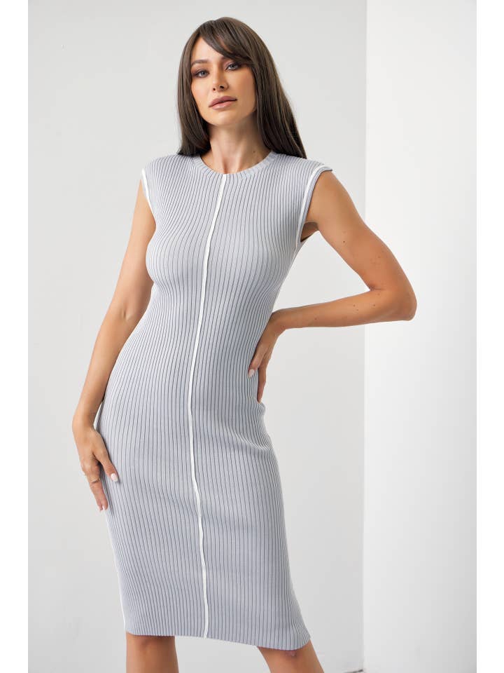 RIVIR - Wholesale Dress - Women's - Hattie Knit Slvls Midi Dress With Contrast Stripe
