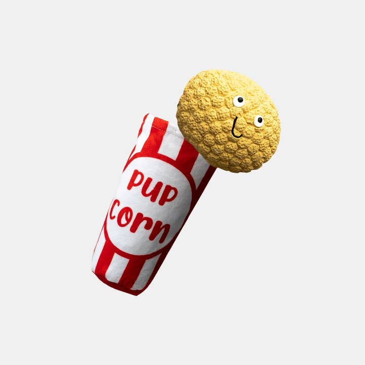 Jouet pour chien Pupcorn 2-en-1 en peluche couineur et froissé pour les soirées cinéma pour la vente par Silver Paw