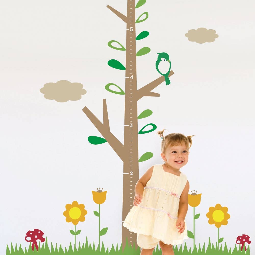 Simple Shapes - Wholesale Wall Decal/Stickers - Kids Growth Chart Tree DELUXE with Flowers Decal0