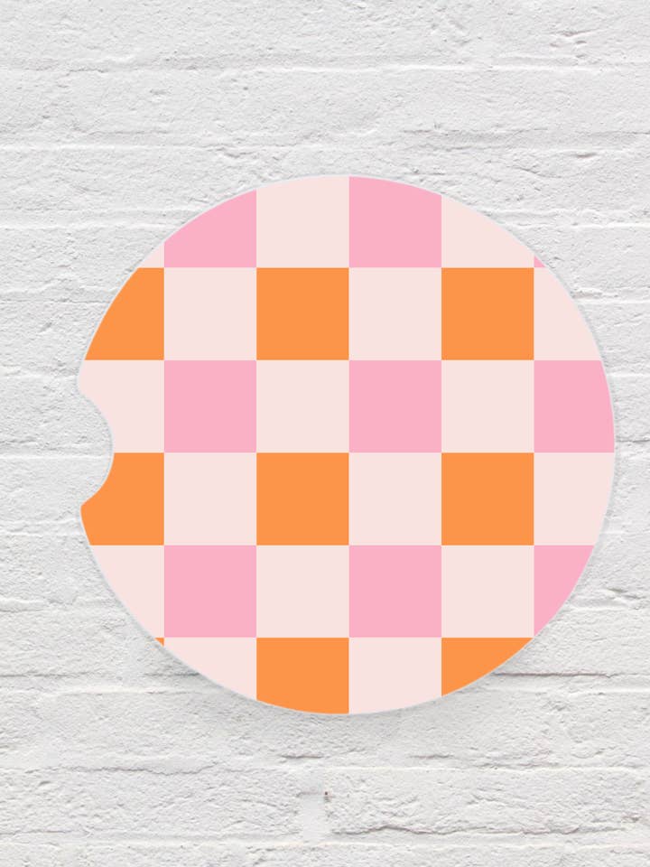 Conjunto de Porta-copos para Carro em Xadrez Rosa e Laranja por atacado de SMR Wholesale