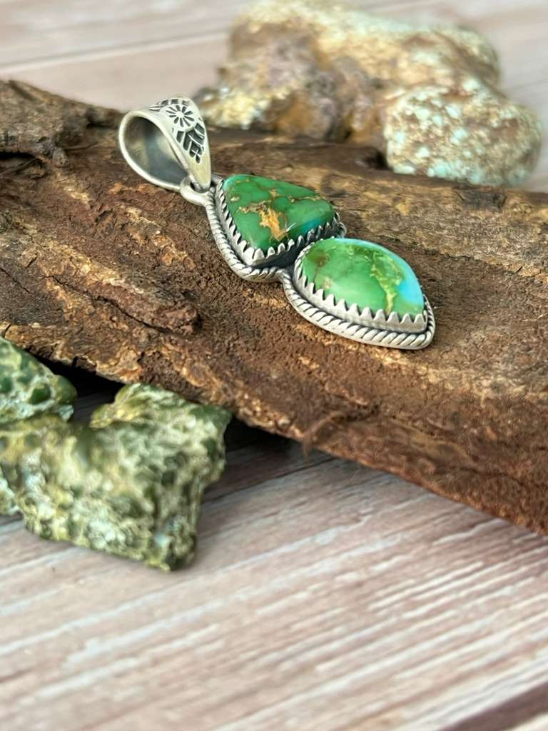Nizhonitradersllc - Wholesale Individual Charm/Pendant - Handmade Sterling Silver Sonoran Mountain Turquoise Pendant with Signed Nizhoni3