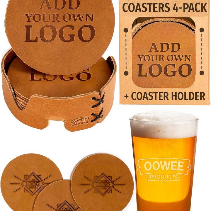 Oowee Products - Wholesale Coasters - Customizable Set of 4 Leather Round Coasters for Drinks5