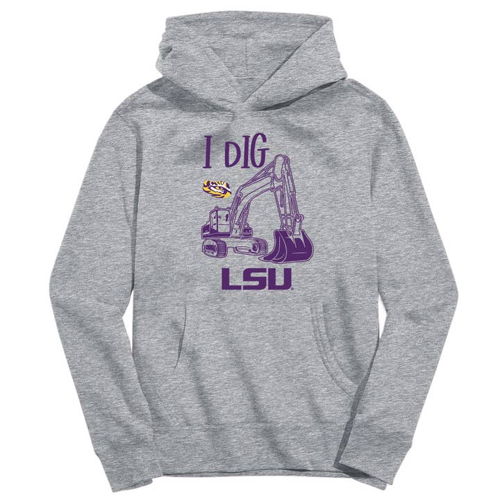 LSU Tigers Excavator Heather Grey Cotton Youth Hoodie for wholesale by Vive La Fete