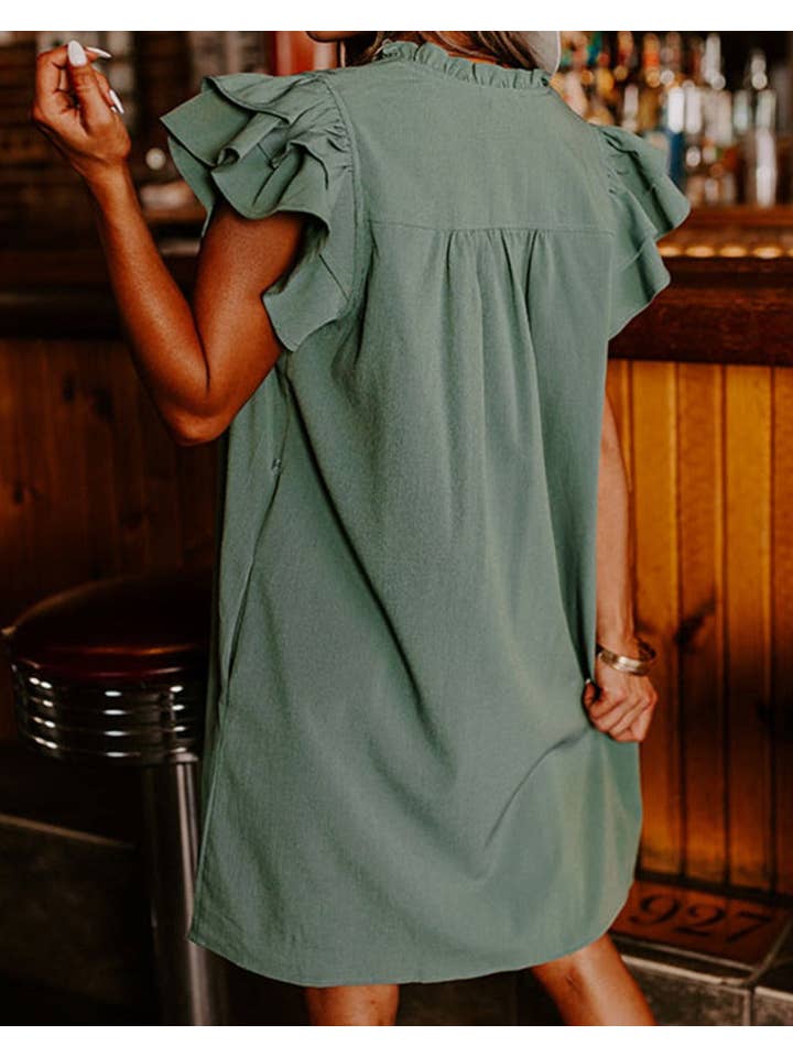PRETTY BASH - Wholesale Dress - Women's - Ruffle Short Sleeve Buttoned Dress