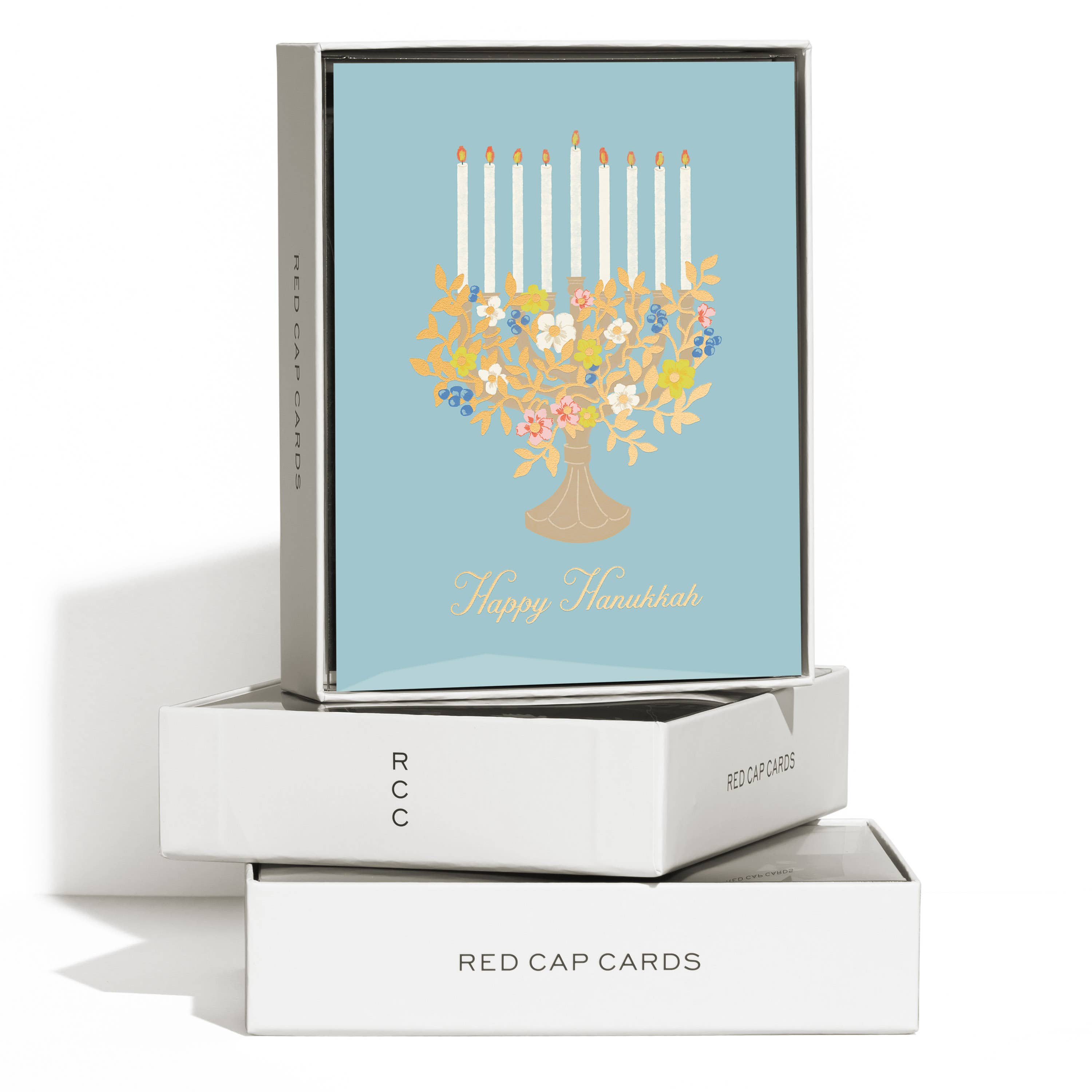Red Cap Cards - Wholesale Hanukkah Card - Floral Menorah Hanukkah greeting card1
