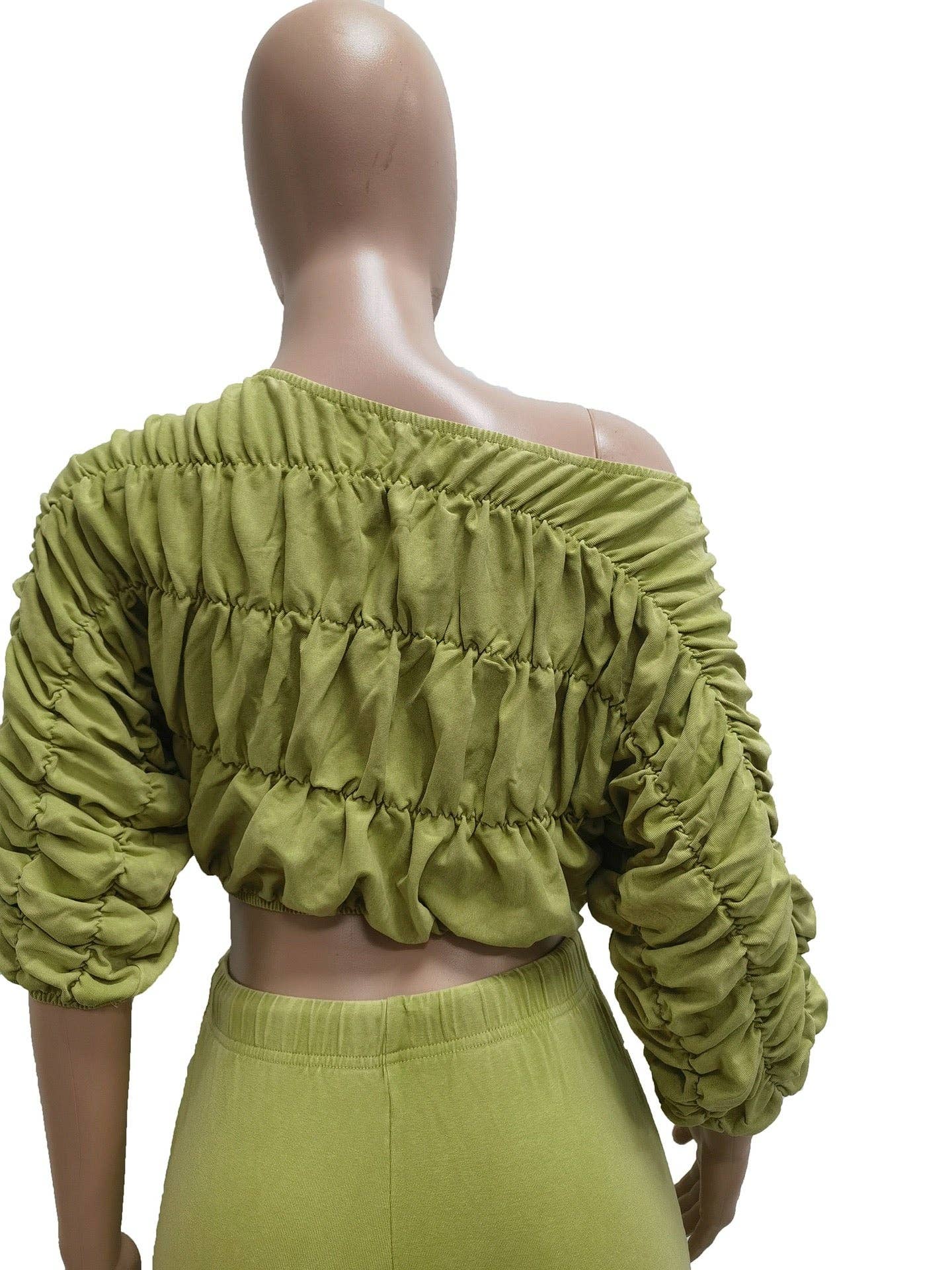 MB Fashion Wholesale - Wholesale Top & Pant Set (NOT Loungewear) - Women's - MB FASHION Ruched Off-Shoulder Top & High-Waist Flared Pants Set 953224