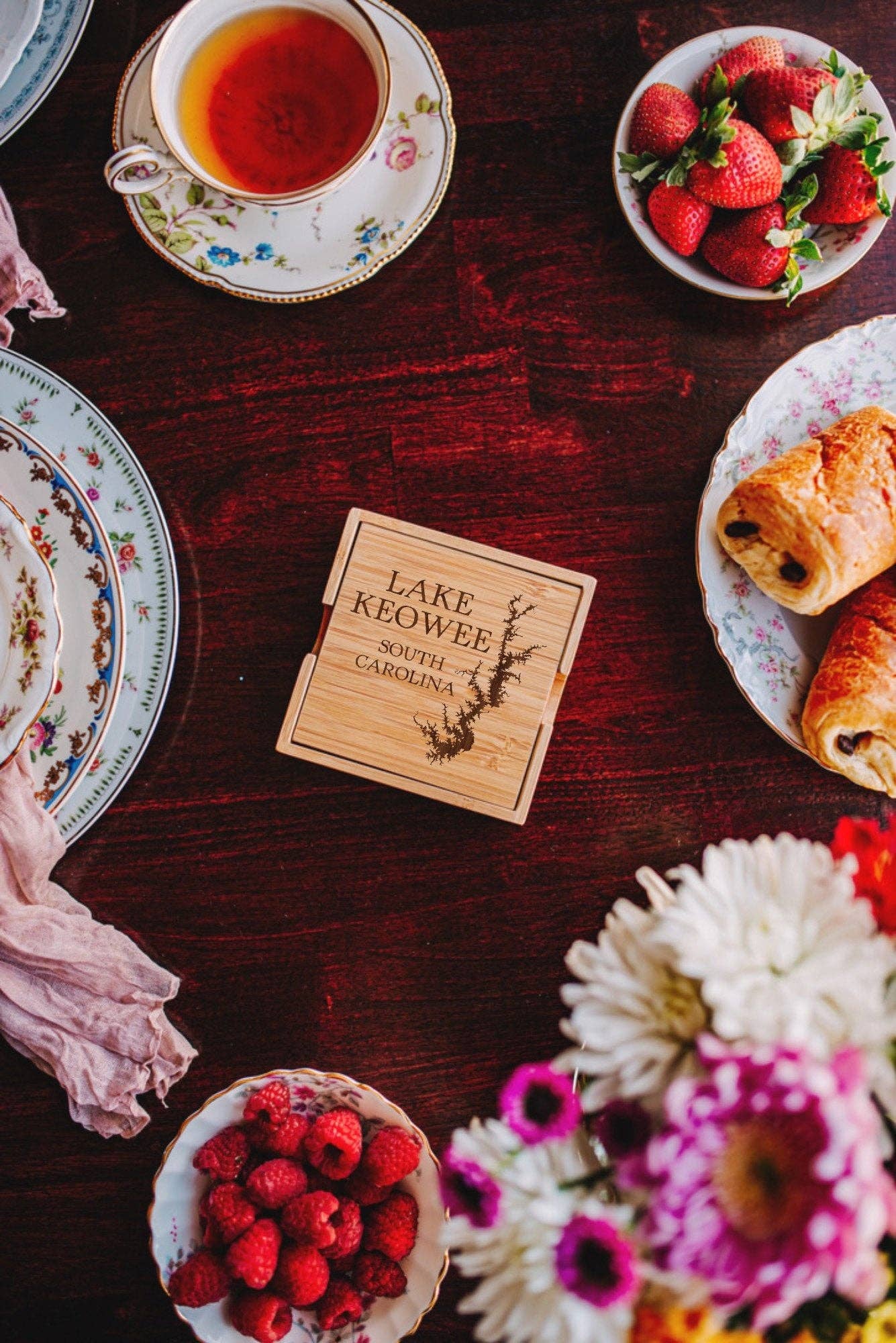 The Lillie Pad - Wholesale Coasters - Custom Lake Map Coasters  - Bamboo Coasters Set of 42