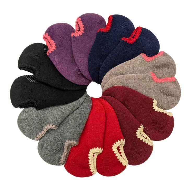 CHERRYSTONE - Wholesale Sock Slippers - Women's - Handcrafted Wool Slipper Socks | Grips | Classic Colors | M