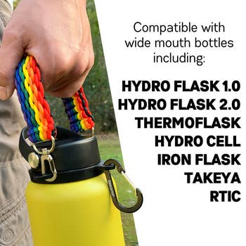 Hydroflask Handle, Hydrocord Paracord Strap for Wide Mouth Water Bottles  With Safety Ring and Carabiner Clip 