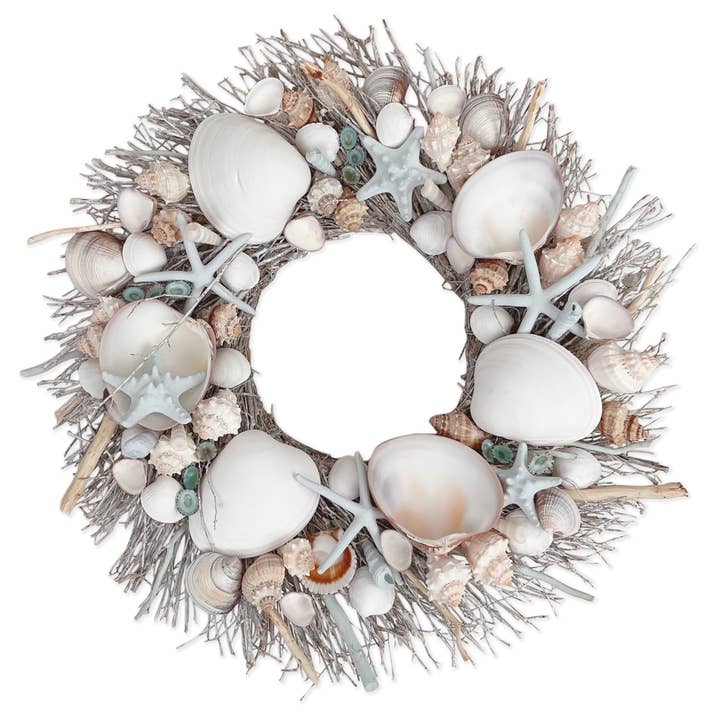 Andaluca - Wholesale Wreath - White & Light Blue Seashell Wreath2