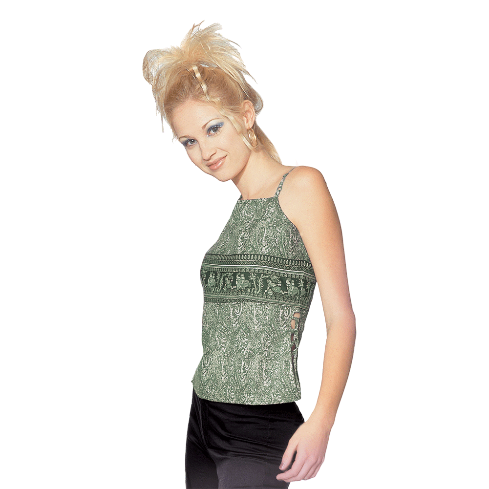 Official Store - Wholesale Blouse - Women's - Green Indian Print Women's Juniors Halter Top0