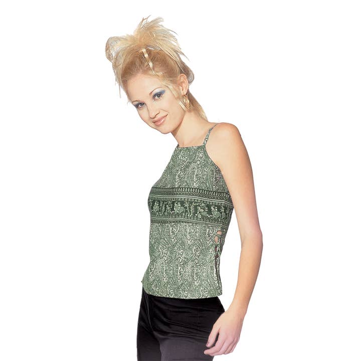 Official Store - Wholesale Blouse - Dames - Groene Indiase Print Haltertop voor Dames Junioren