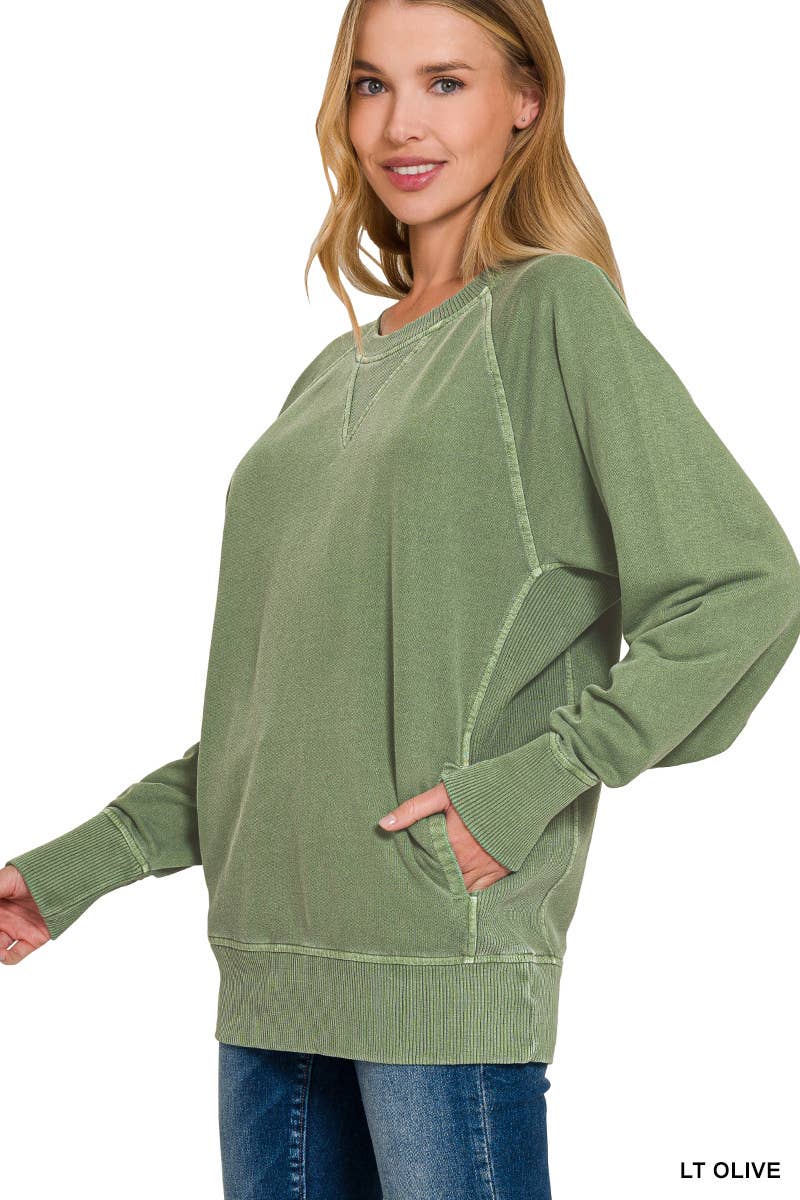 42POPS - Wholesale Sweatshirt - Women's - `.Washed French Terry Pullover With Side Pockets32