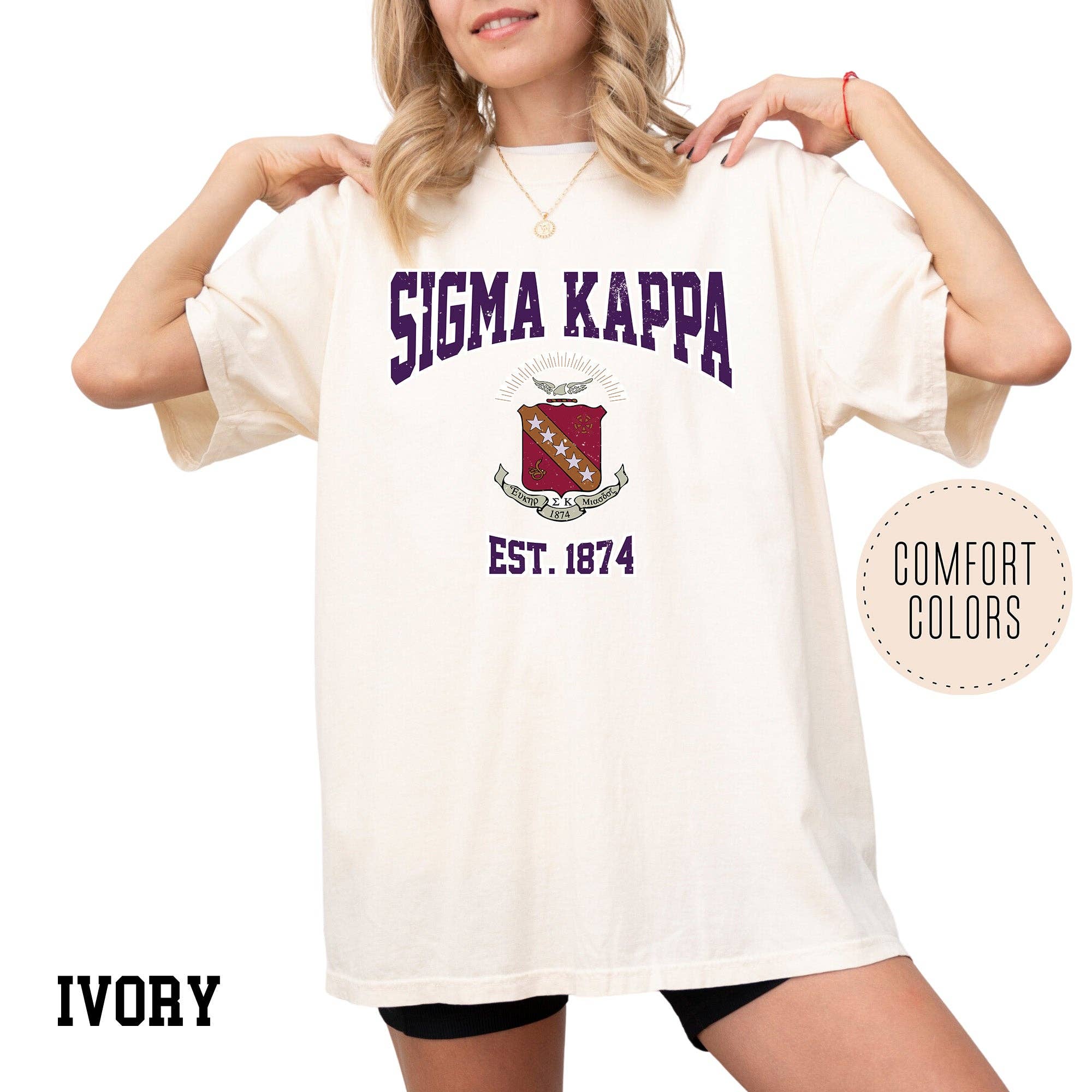 Kite and Crest - Vendita all'ingrosso Maglietta serigrafata - Donna - Maglietta della confraternita Legacy Luxe Comfort Colors22