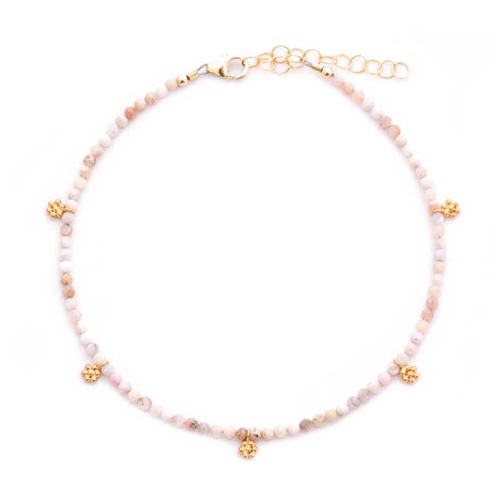 gold & gray - Wholesale Anklet - Pink Opal and Gold Flowers Anklet0