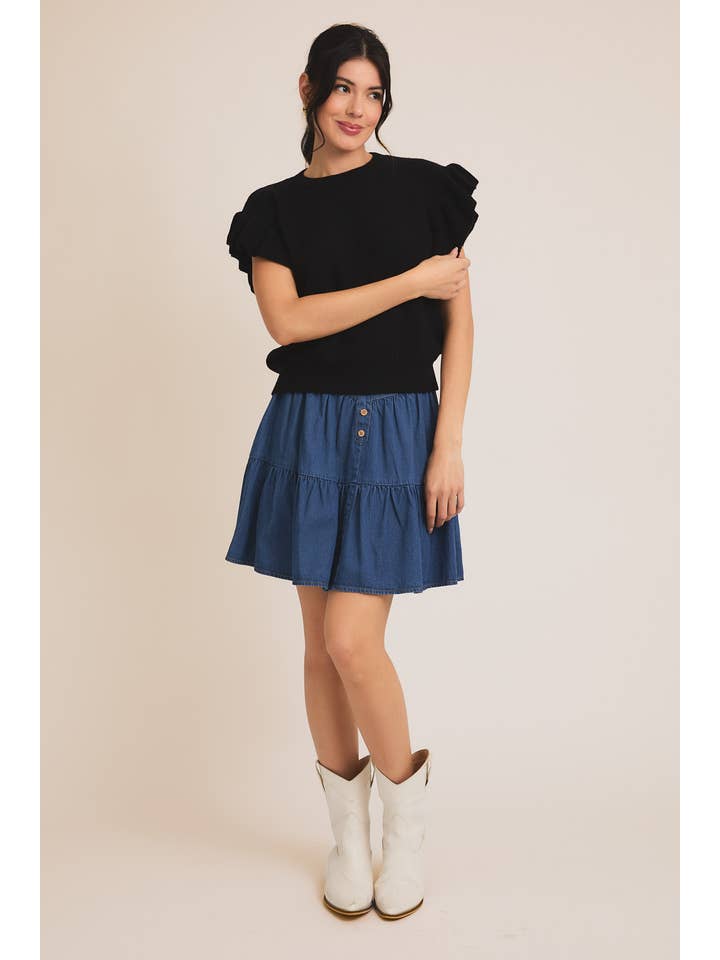 GILLI - Wholesale Knit Top - Women's - RUFFLE SLEEVE KNIT TOP