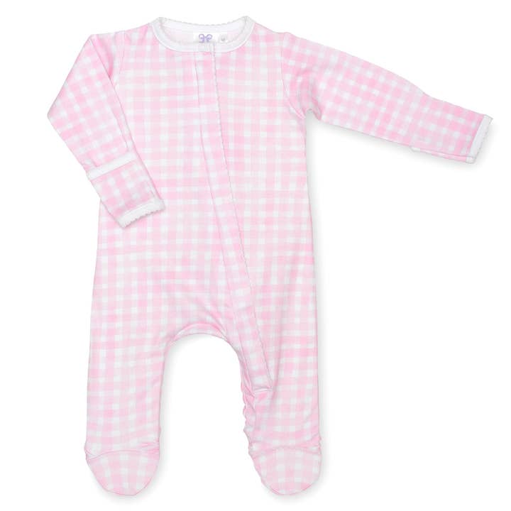 Pink Gingham Classic Footie for wholesale by Lavender Bow