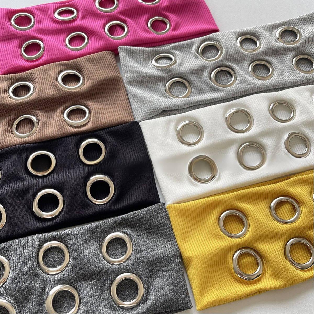 LadyJuneAccessories - Wholesale Fashion Headband - Women's - Ribbed Wide Headband with Metal Grommet Holes Multiple Color0