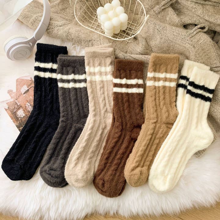 Winter Cozy Stripe Socks Women Thick Warm Sleep_CWMS02856 for wholesale by ACCITY