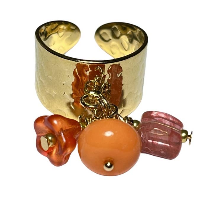 TOURMALYN - Vente Bague de cocktail/de cérémonie - Bague "INES" dorée or fin avec pierre d’ Opale et Quartz3