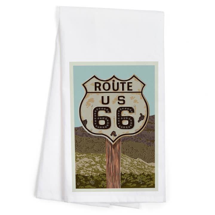 TORCHON BIO Route 66, Letterpress pour la vente par Lantern Press