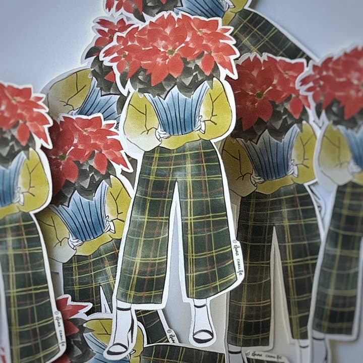 Poinsettia Girl Christmas Die Cut Planner Sticker for wholesale by Élana Camille Creates Paper & Design