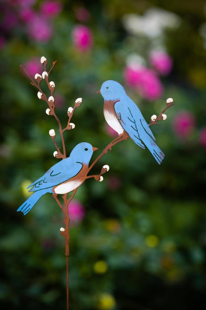 Elegant Garden Design - Wholesale Garden/Lawn Stake - Bluebirds on Pussy Willow Pick -Painted2