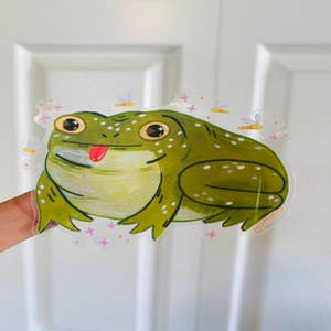 Cartoon Shower Curtain, Jolly Frog With Greater Eye Lizard Gecko