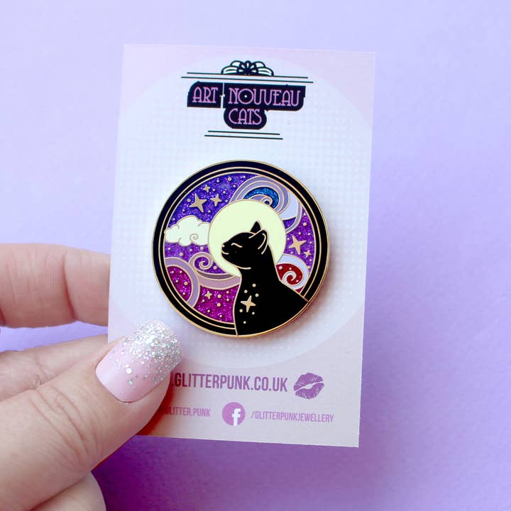Glitter Punk - Wholesale Lapel Pin/Button - Cosmic Cat – Art Nouveau Collection