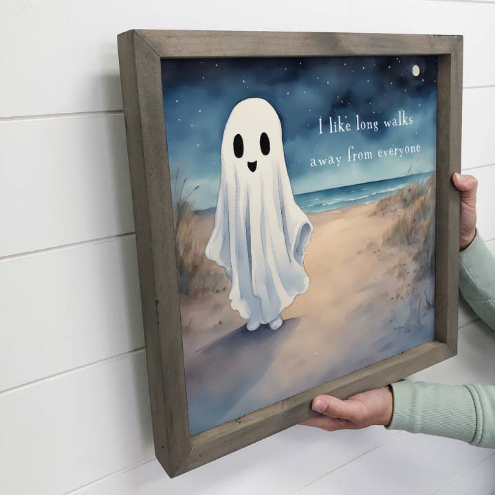 Hangout Home - Wholesale Art Print - Cute Ghost on the Beach - Halloween Canvas Art - Framed Art