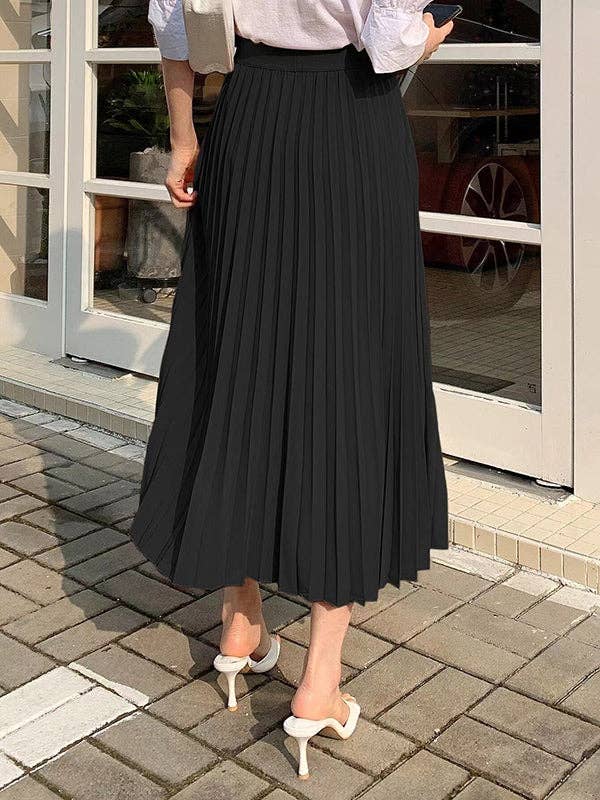 BLACK A-Line High Waisted Pleated Solid Color Skirts Bottoms for wholesale on Faire1