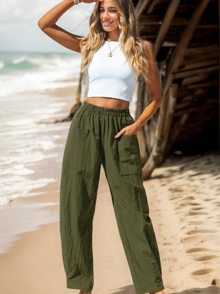 Lily Clothing - Wholesale Pants - Women's - COTTON AND LINEN HOLIDAY STRETCH WAIST OVERALLS12