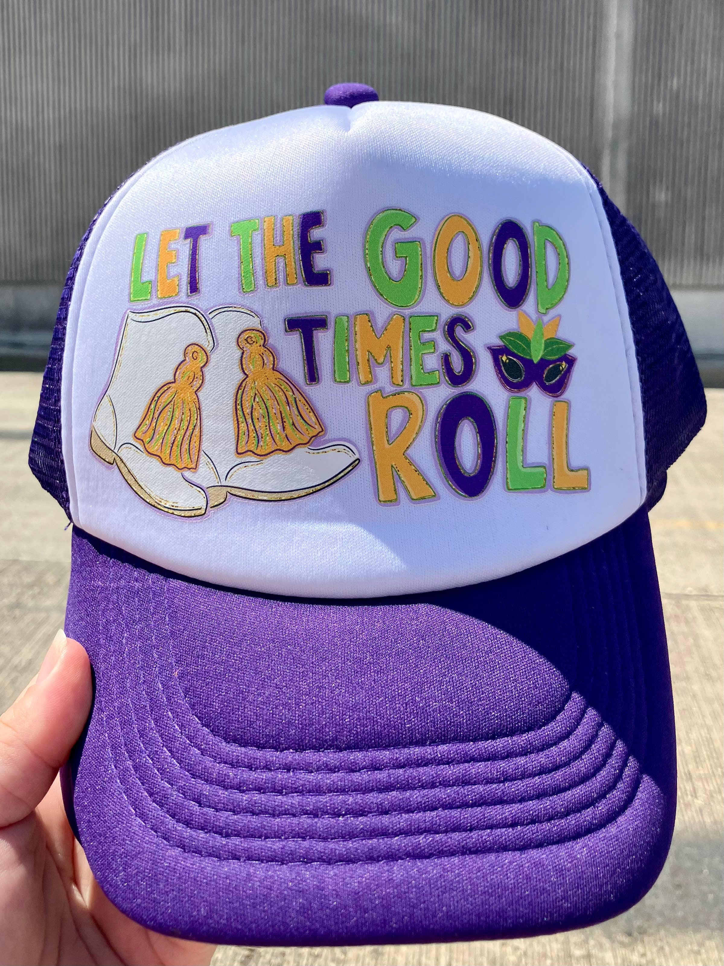 on the Bayou - Wholesale Trucker Hat - Women's - Mardi Gras let the good times roll marching boot trucker hat4