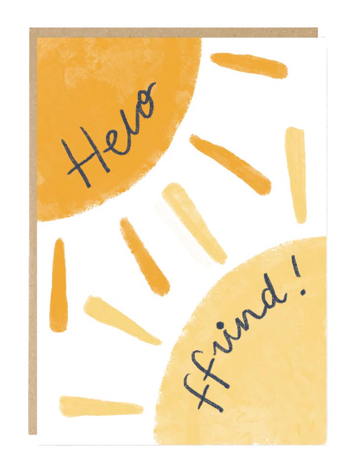 Sunny Welsh Language 'Helo Ffrind' Card for wholesale by Jade Fisher