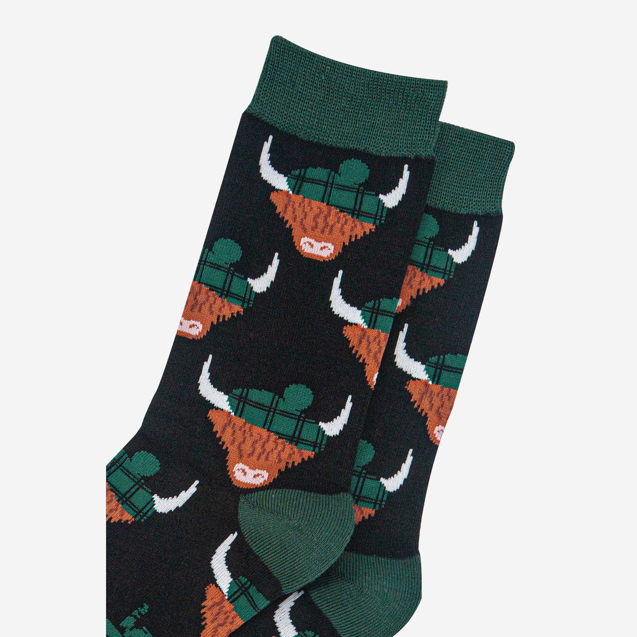 Sock Talk - Vente Chaussettes – homme - Chaussettes en bambou pour hommes - Noir/Vert Forêt, Vache Highland2