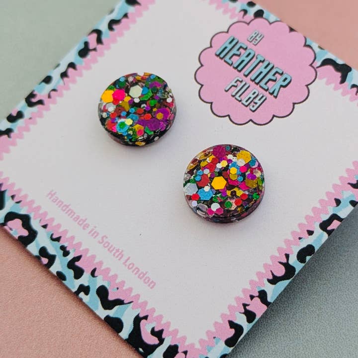 By Heather Filby – wholesale Stud/post earrings – Glitter Circle Stud Earrings (MORE COLOURS) - Best Seller1