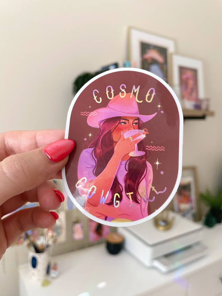 Cosmo Cowgirl Holographic Sticker for wholesale by Brittany Keller Art