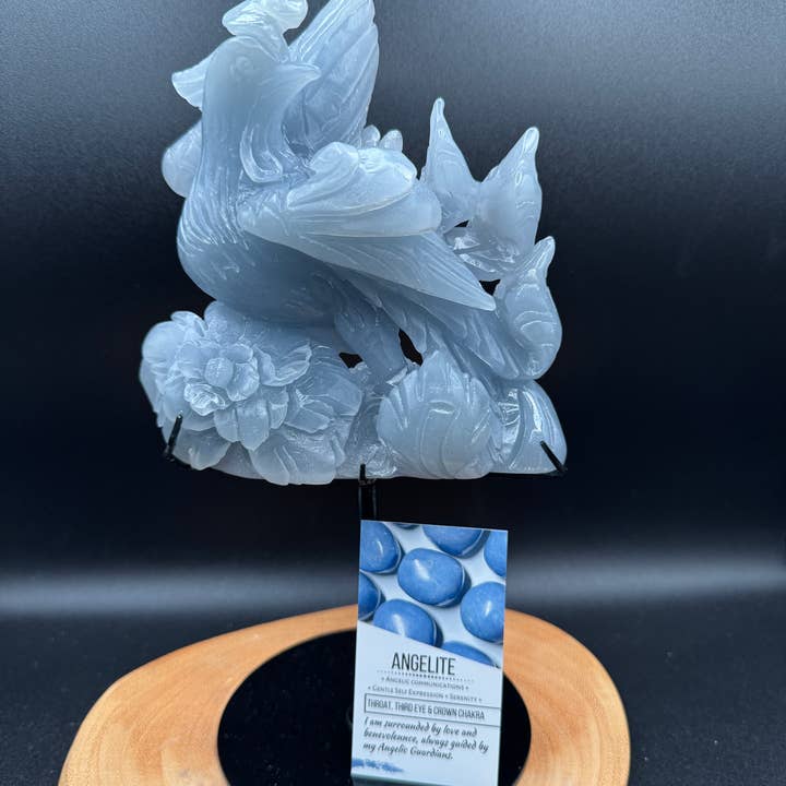 10" Rare Angelite Phoenix bird carving G994 for wholesale by The 7 Directions