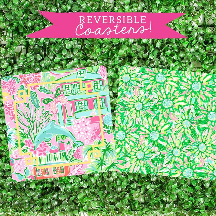 billet-doux - Wholesale Disposable Coasters - Watercolor Charleston & Green Daisy Paper Coaster Set