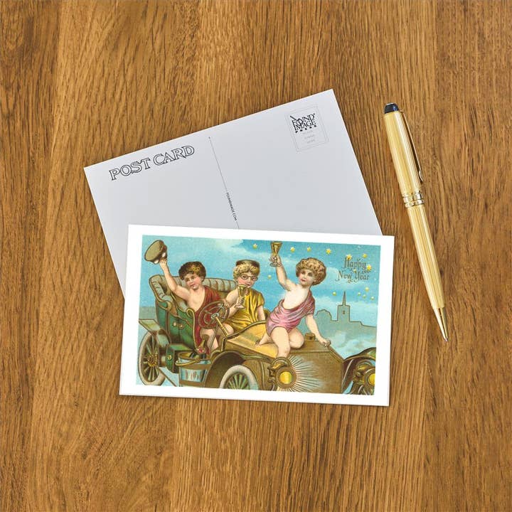 Found Image Press - Wholesale Postcard - Postcard HN-12 Happy New Year, Children in Old Car1