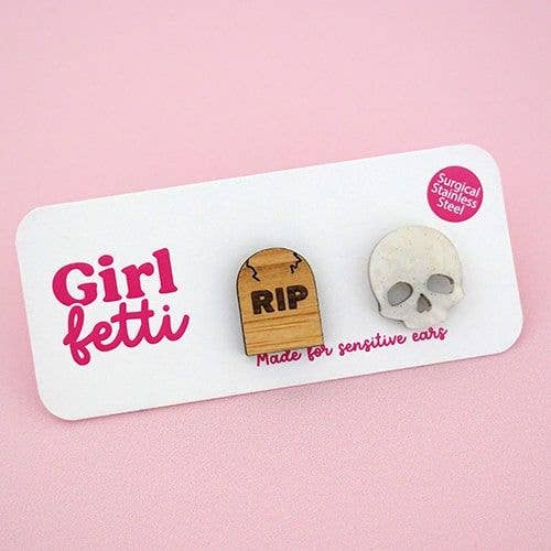 RIP Tombstone & Skull Halloween Stud örhängen för wholesale av Girlfetti