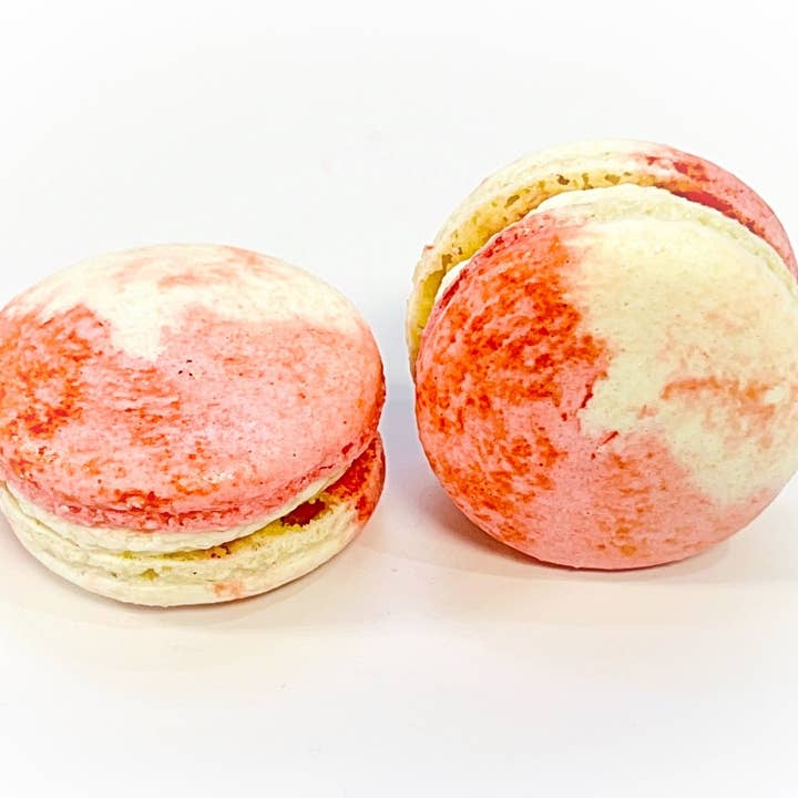 macaron centrale - Wholesale Cookie - Wholesale Strawberry Cheesecake Vegan Macarons | Available in 24 & 48 Pack | A great addition for your bakery establishment or your next party1