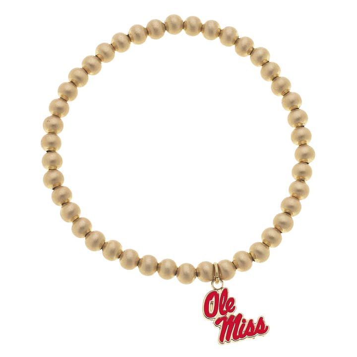 Ole Miss Rebels Stretcharmband mit Kugelperlen aus satiniertem Gold für den Großhandel von Canvas Style