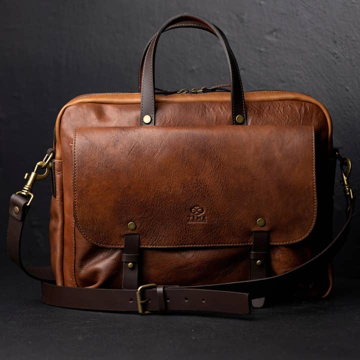 Time Resistance - Wholesale Laptop Bag - Men's - Tan Leather Briefcase Laptop Bag - Lanark