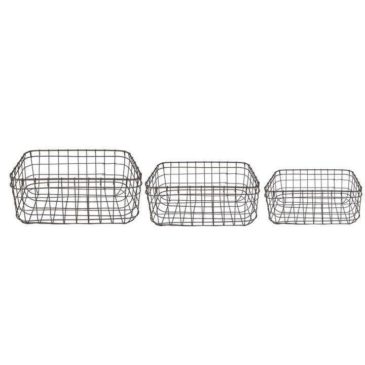 Clayre & Eef - Wholesale Basket - 6Y5257 Storage Basket Set of 3 30x20x14 cm Brown Iron Basket