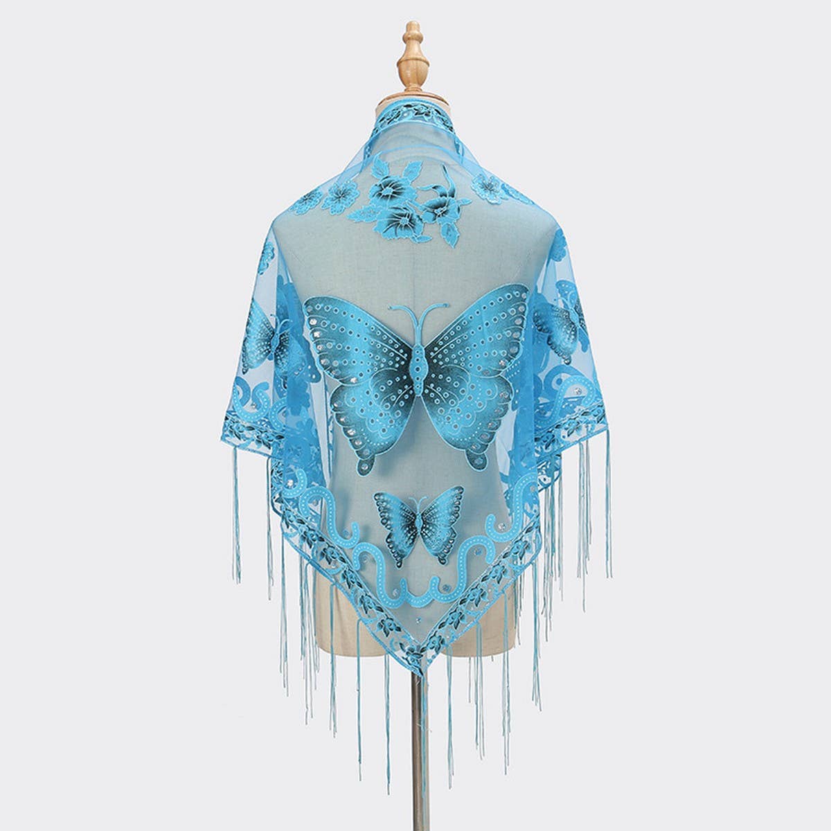 ACCITY - Wholesale Wrap - Women's - LACE BUTTERFLY EMBROIDERED TRIANGLE SHAWL_CWMM199416